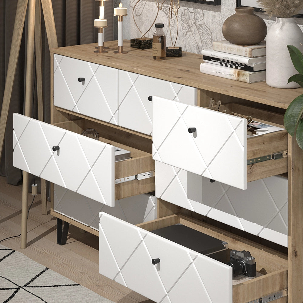 Vicco Cassettiera per camera da letto Artigianale/Bianco 140.2 x 82.6 cm con 7 cassetti