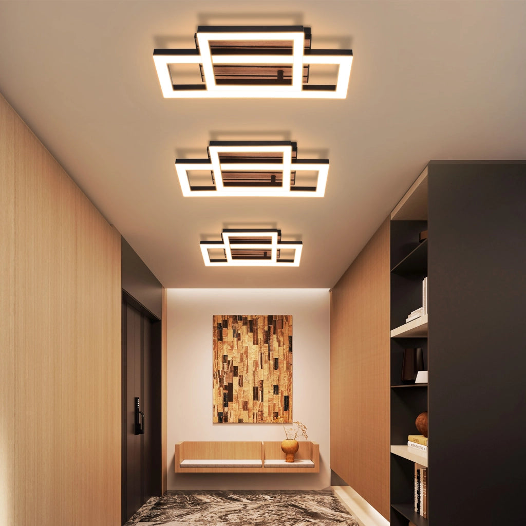 ZMH Lampada da soffitto LED 14W design moderno 3000K luce calda quadrata effetto legno soggiorno camera da letto