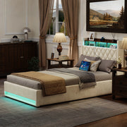 LETTO Imbottito 140 x 200 cm in Velluto Beige con Base a Doghe