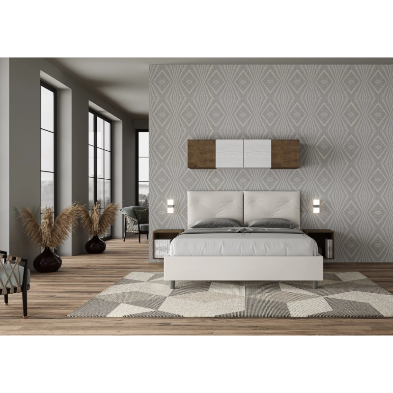 Letto imbottito Matrimoniale 160x190 cm Appia - Bianco,Similpelle,Contenitore