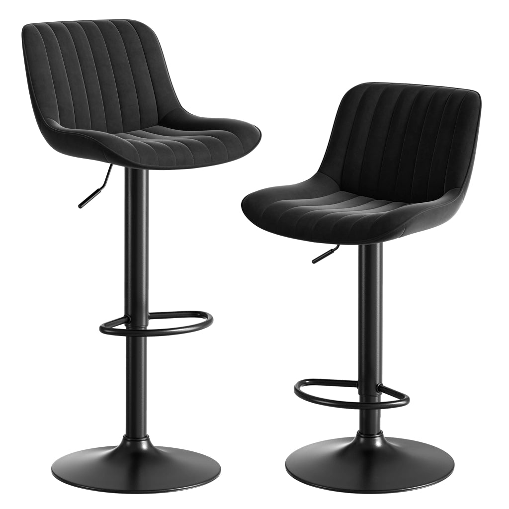 Sgabello da bar girevole in velluto con altezza regolabile, schienale ergonomico e rotazione a 360° per cucina, nero