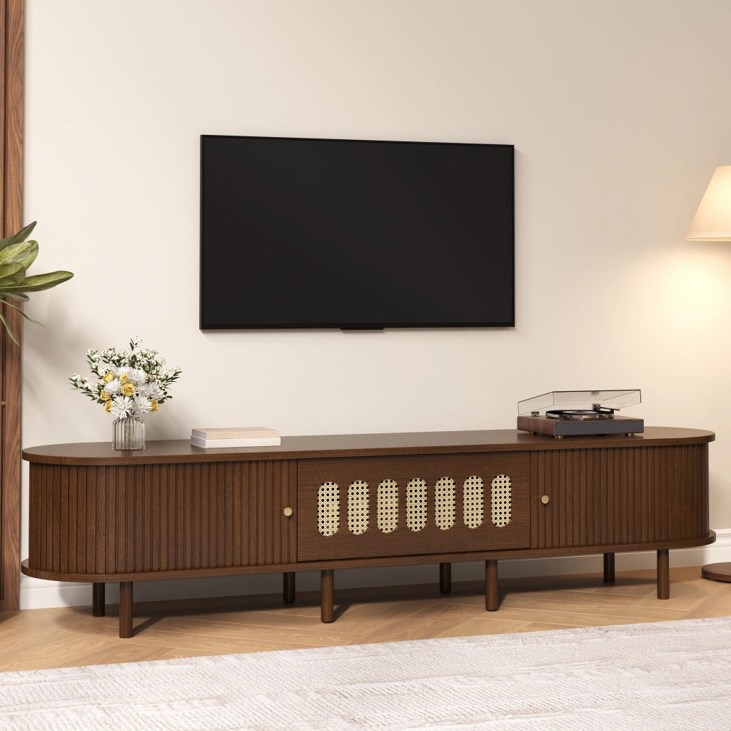 Mobile TV- noce scuro- rattan- anta avvolgibile- 180x40x40 cm- 30 kg