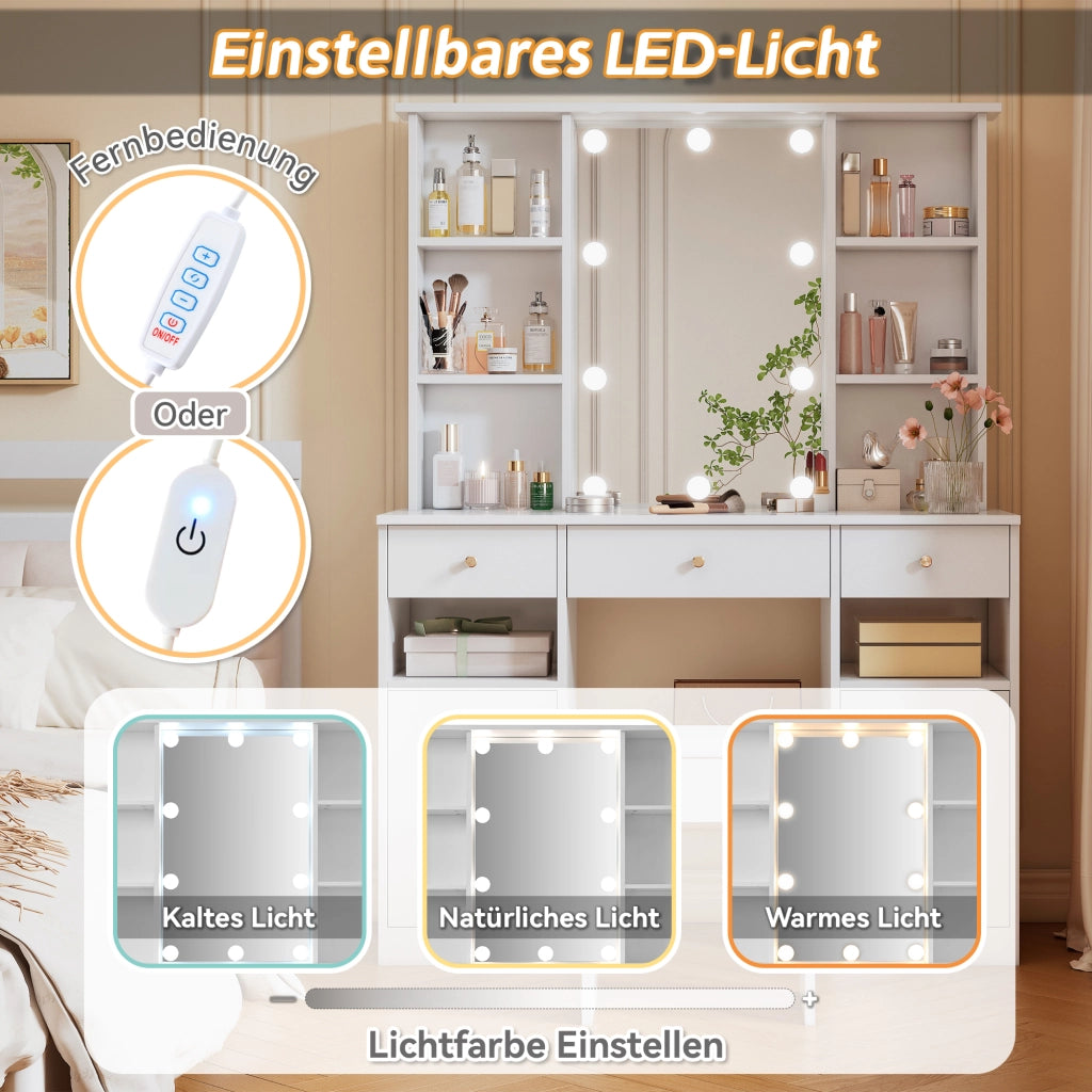 TOELETTA con specchio LED regolabile, 110x40x151 cm, bianco