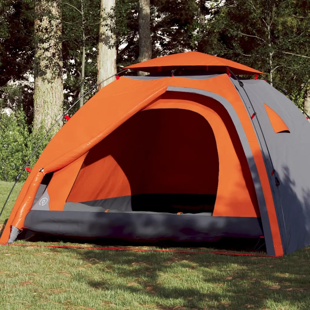 Tenda a Cupola 4 Persone Grigio e Arancione a Rilascio Rapido