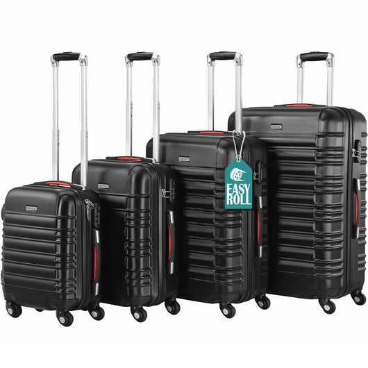 Set 4 Valigie Rigide Trolley Easy Roll Bagaglio a Mano e Stiva da Viaggio in ABS Nero