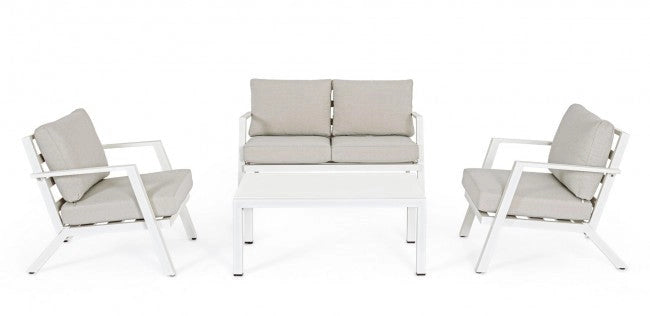 Set Salotto da Giardino Divano 2 Poltrone e Tavolino Harley Bianco