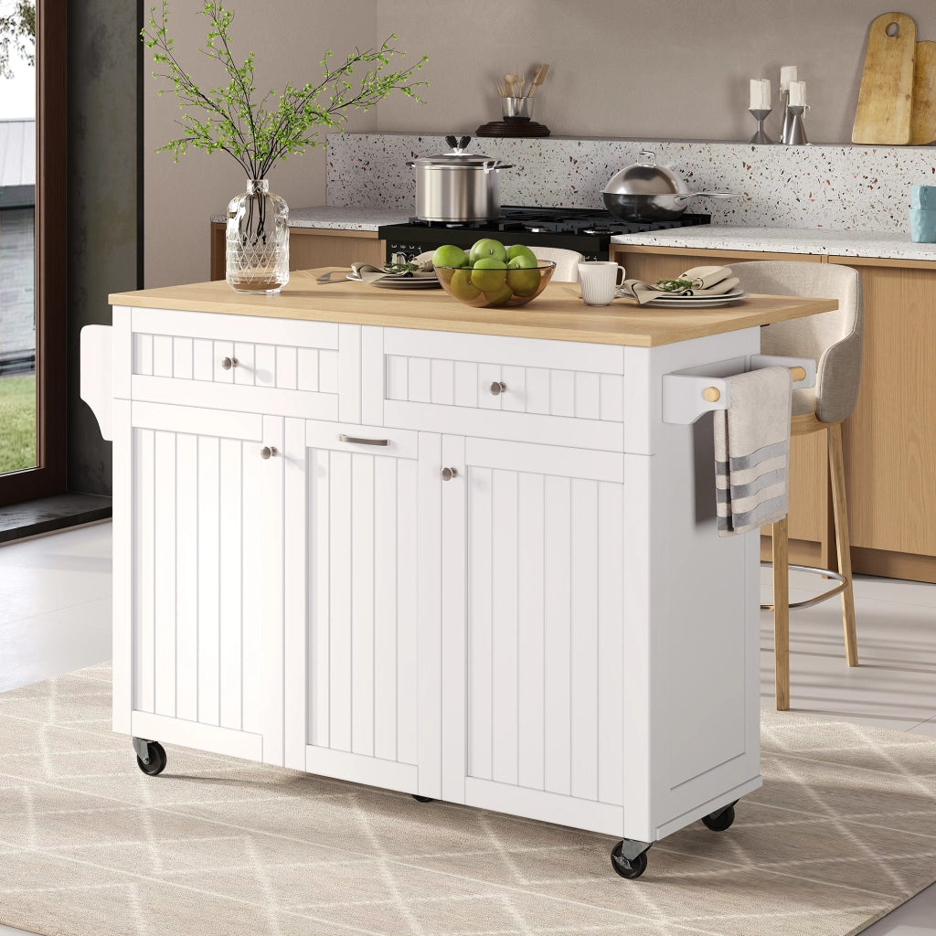 Isola da Cucina Mobile Allungabile ¨C MINIMAL ¨C Bianco, con Cassetti Multifunzione