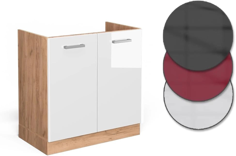 Mobile lavello cucina R-Line, Bianco lucido, 80 cm senza piano di lavoro, per la libera combinazione all'interno di sistemi cucina modulari