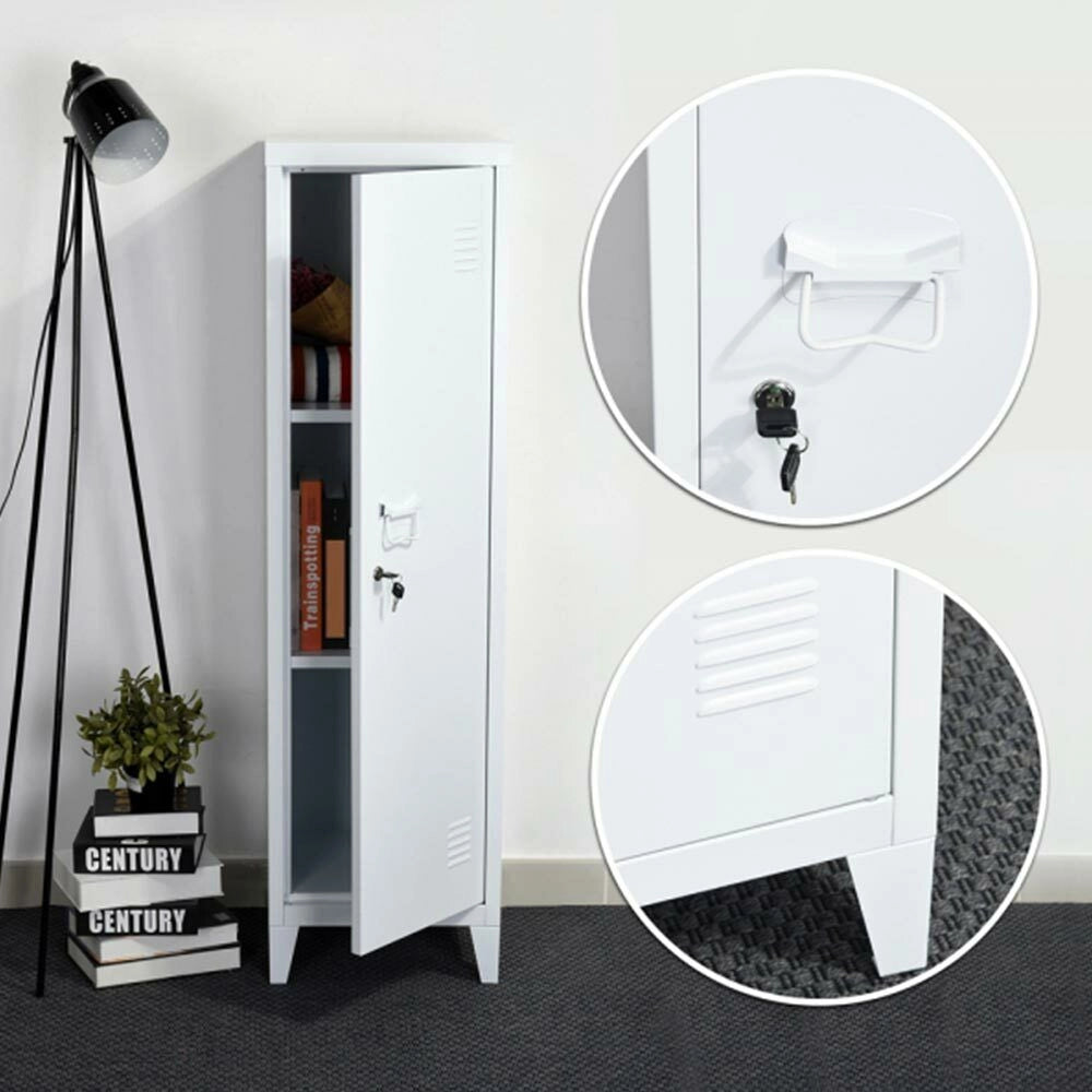 Armadietto Spogliatoio in Metallo con Chiave 1 Anta 3 Scomparti 138x38,5x38,5 Bianco
