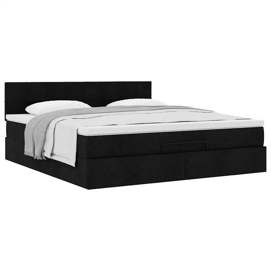 Struttura Letto Pouf con Materasso Nero 180x200 cm in Tessuto