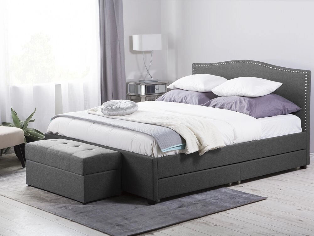 Struttura del letto Cassetto imbottito in poliestere grigio 180 x 200 cm Design tradizionale
