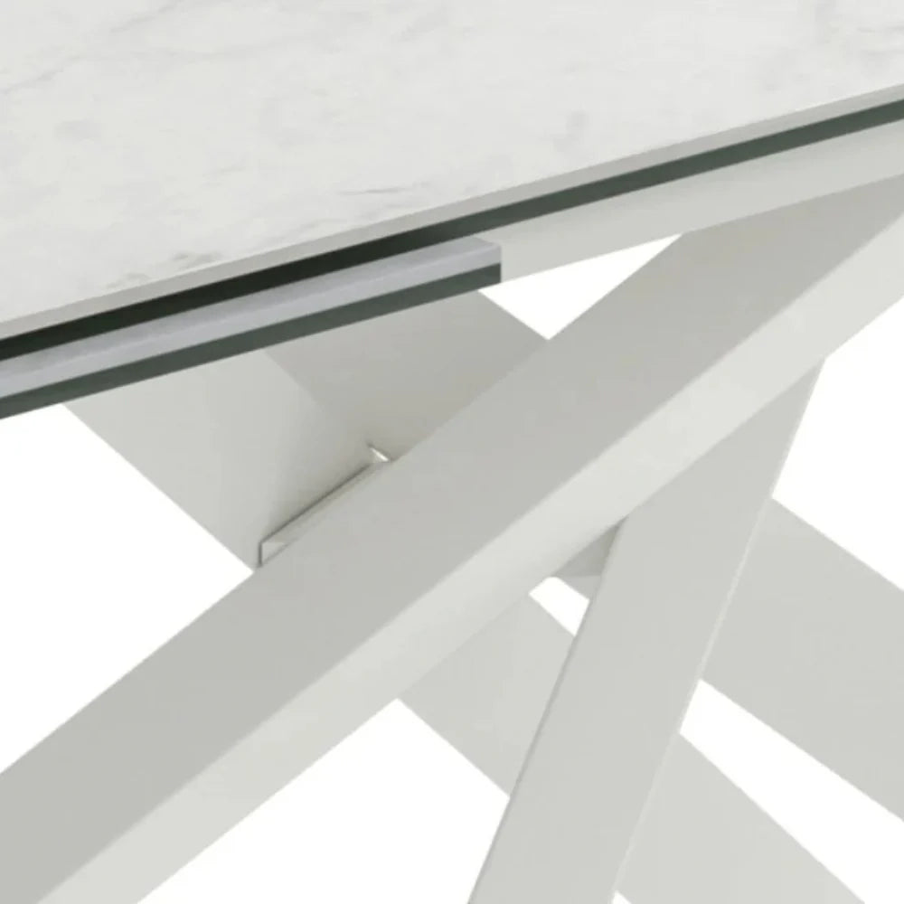 Tavolo da pranzo allungabile in ceramica su vetro effetto marmo bianco Axis 160-240x90 cm fino a 10 posti | Duzzle