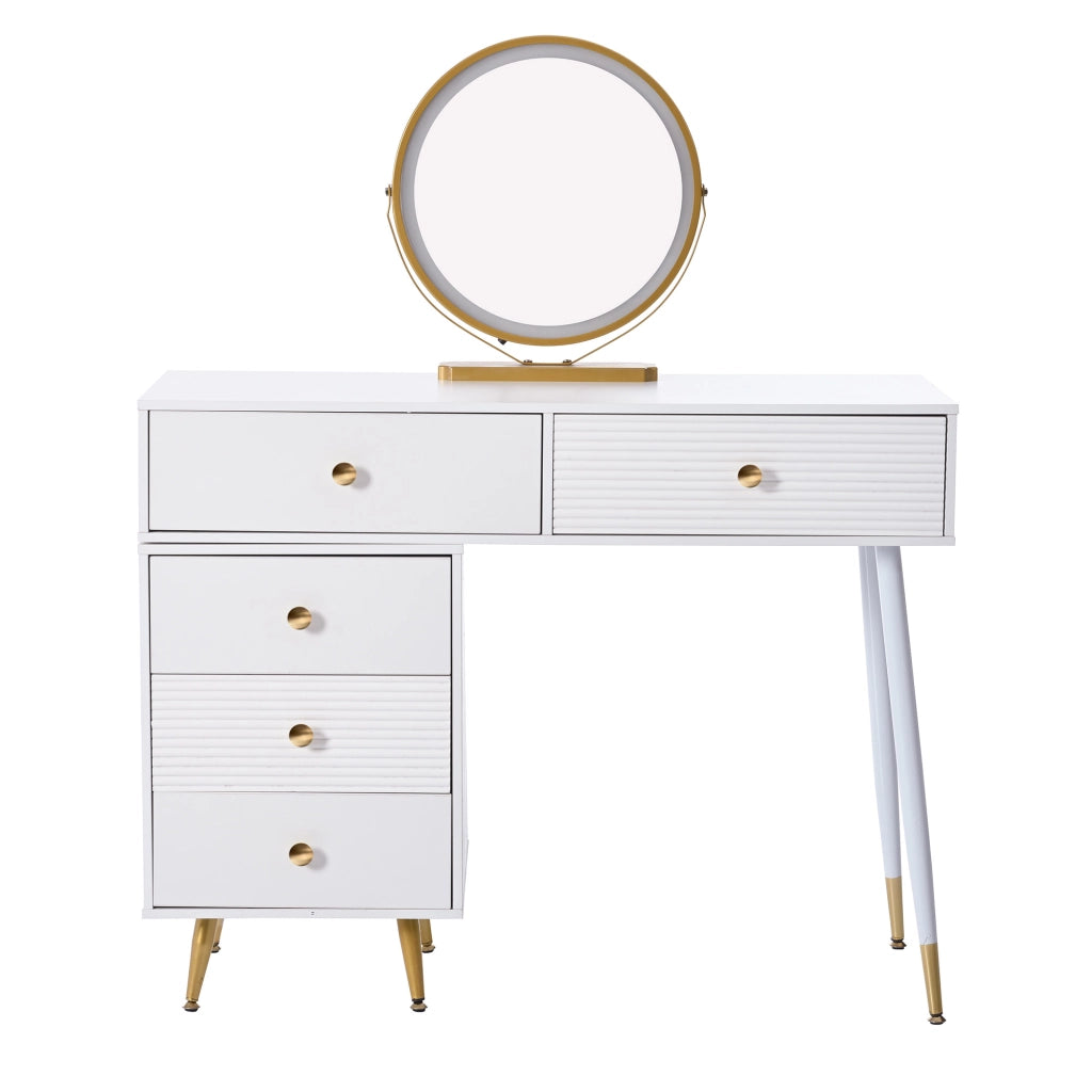 Tavolo da toeletta con specchio illuminato; mobile laterale regolabile; piano estraibile; Bianco; B100×H78×P40cm (senza sgabello)