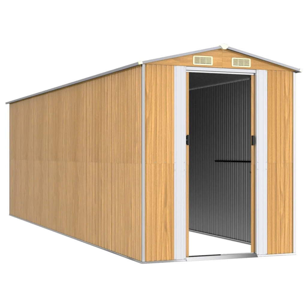 Casetta da giardino cabina ripostiglio capanno da esterno capanno per attrezzi robusta colore chiaro 192 x 606 x 223 cm acciaio zincato marrone 02_0022307