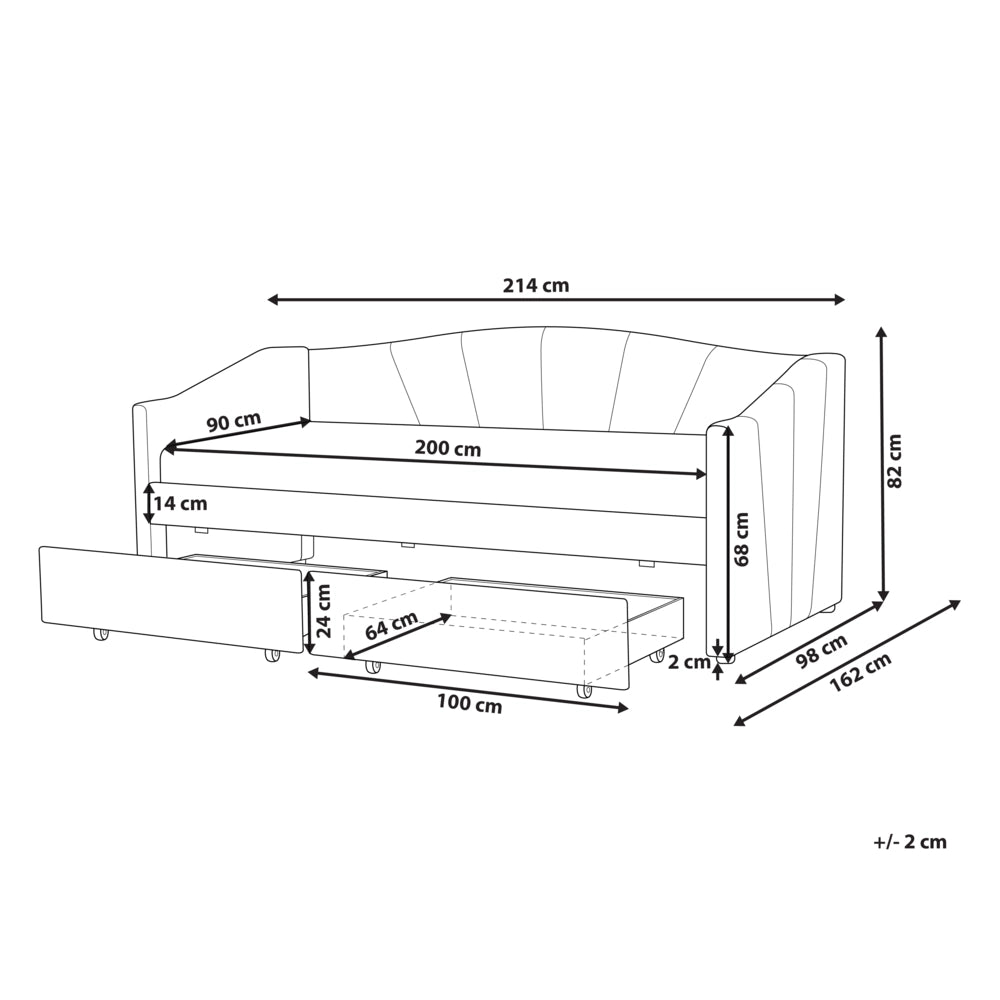 Letto da giorno Dimensioni singole Imbottitura in poliestere Struttura a doghe Cassetti in legno compensato di eucalipto beige chiaro Camera da letto moderna