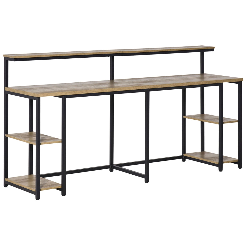 Scrivania doppia con libreria in metallo e legno ¨C Xylo ¨C nero marrone 200x53x100cm
