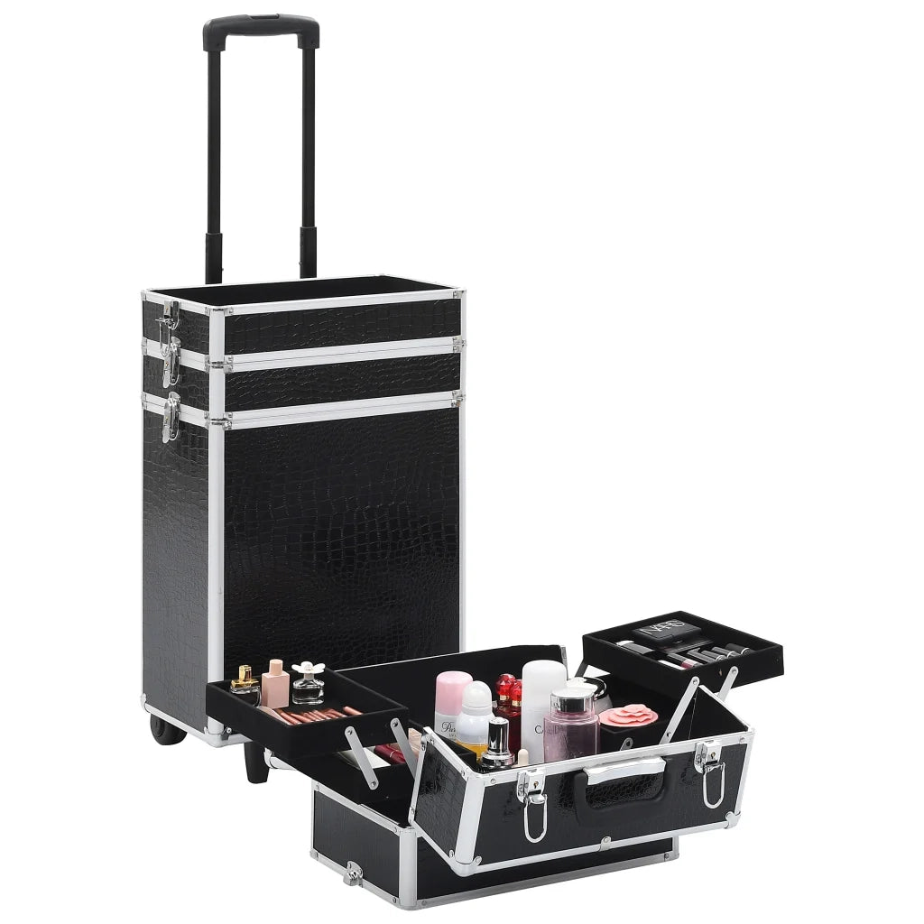 Valigia Trolley per Cosmetici Alluminio Nero Design Coccodrillo CFW6569812