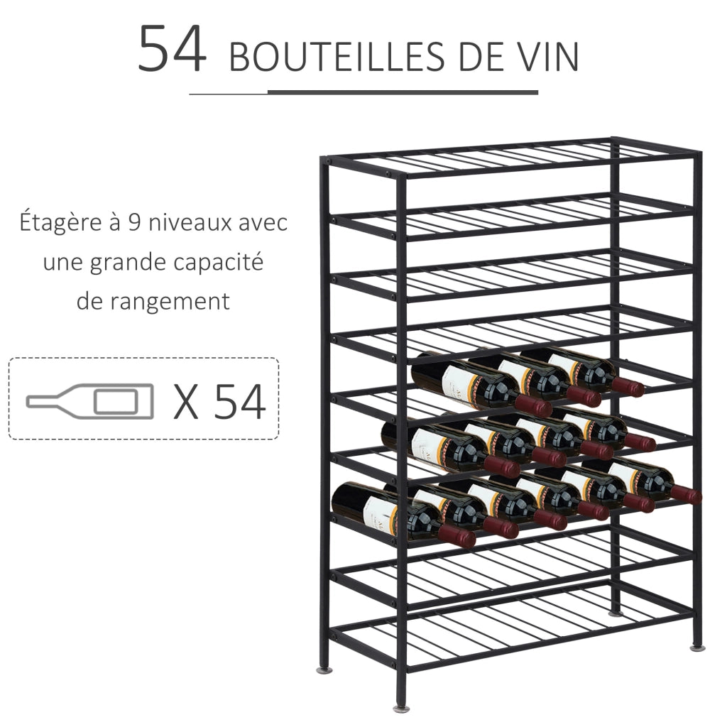 Portabottiglie da 54 bottiglie ¨C zephmum ¨C metallo nero 63x25x91 cm
