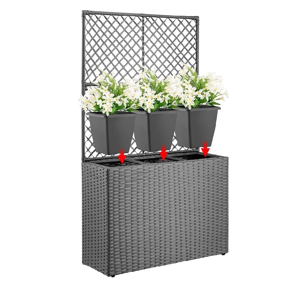Fioriera da Giardino Polyrattan con 3vasi Estraibili per Balconi e Terrazzi Grigio