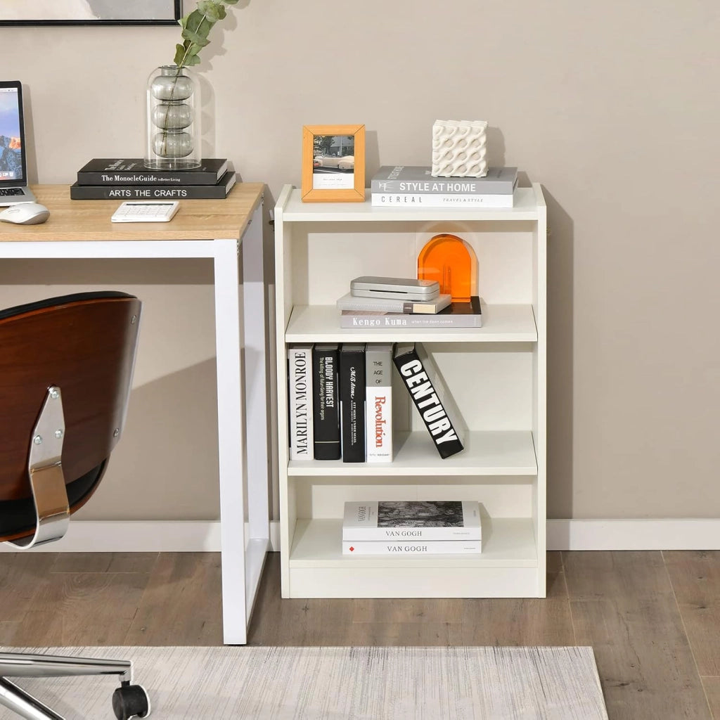 Libreria Scaffale a 3 Livelli Aperti, Libreria Verticale Moderna con Ripiani Regolabili, Dispositivo Antiribaltamento, Mobile per Camera da Letto, Soggiorno, 50 x 30 x 75 cm (Bianco)