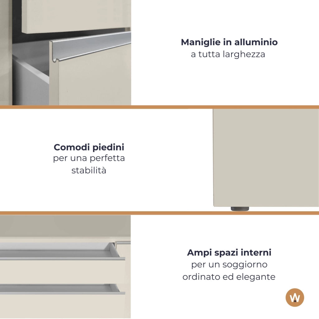 WHOUS Mobile porta tv Magic 2 ante e 2 cassetti centrali cashmere 240x40x40 cm
