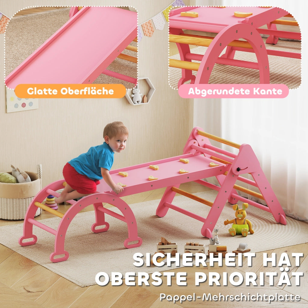 Casetta da gioco 7 in 1 con scala e scivolo ¨C zephmum ¨C Legno Naturale 140x80x80