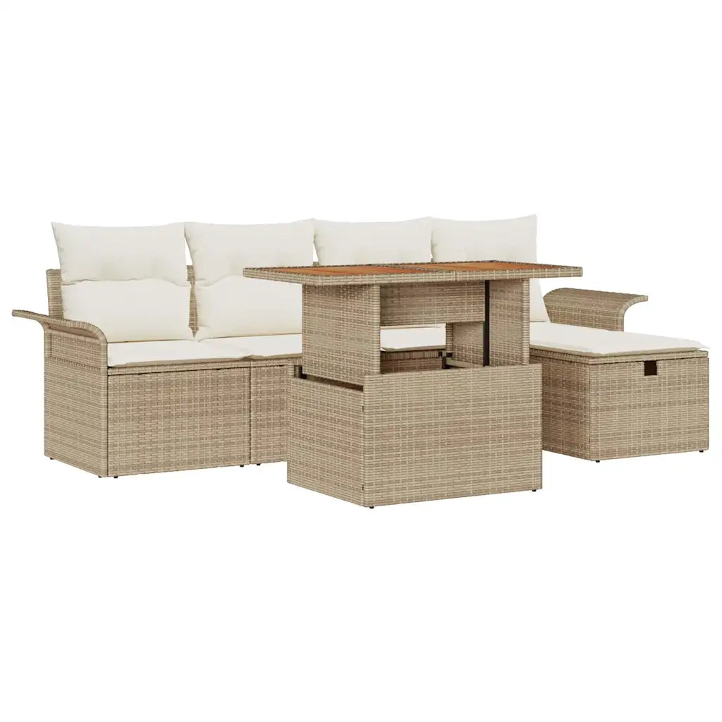 Set Divano da Giardino con cuscino 6 pcs Beige polyrattan