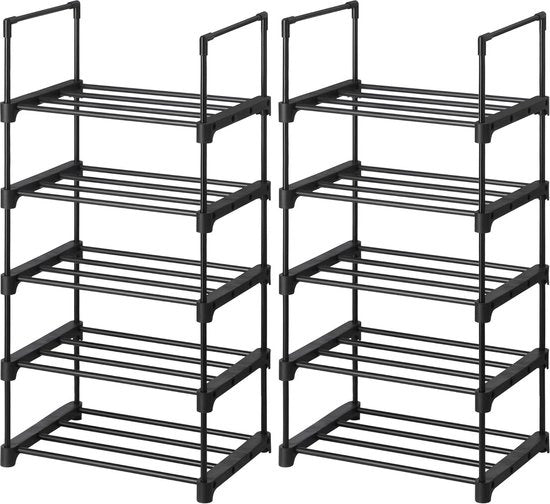 Sistema di conservazione di scarpe con 5 livelli, set di 2, spaziale risparmio, multifunzionale, nero, LSA055B02