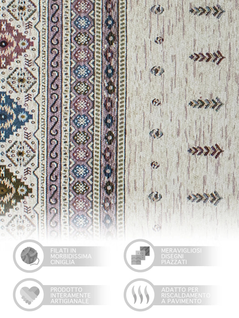 Tappeto Arredo Moderno Morbido in Ciniglia Ingresso Antiscivolo Prodotto Italiano  Soggiorno Camera Salotto Disegni Piazzati Cotone Varie Misure Grande Loom/Prugna - 80x150 cm