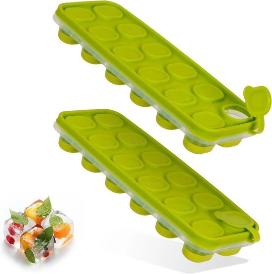 Blocchi di ghiaccio in forma di cubetti con coperchio, confezione da 2, base in silicone, certificato LFGB e BPA-free, ideale per latte materno, shot e cocktail, stivabile, blocchi di ghiaccio salutari e freschi (verde)