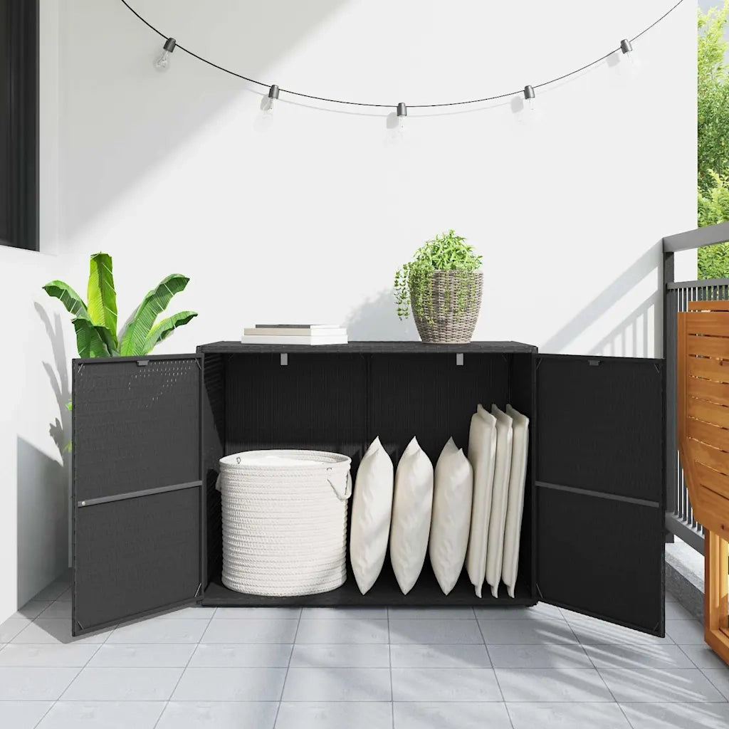 Mobile Portaoggetti da Giardino Nero 100x55,5x80 cm Polyrattan