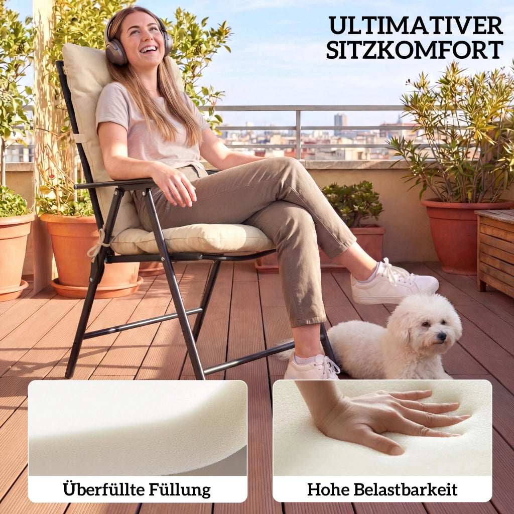 Cuscino per sedili da esterno con schienale e cinghie; rivestimento idrorepellente per interno ed esterno; beige