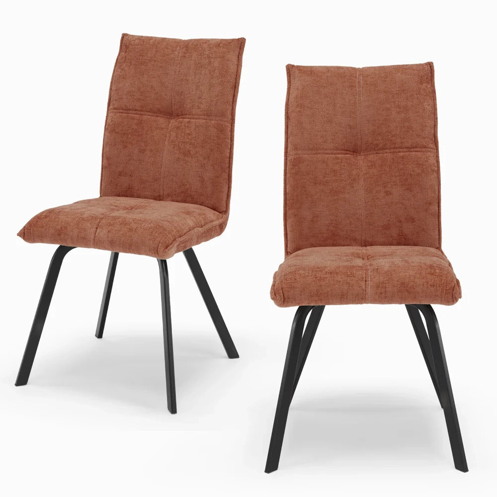 Set 2 sedie imbottite per sala da pranzo LETIZIA, design moderno, gambe robuste in metallo, rivestimento in tessuto spesso e idrorepellente effetto tridimensionale, colore Terra
