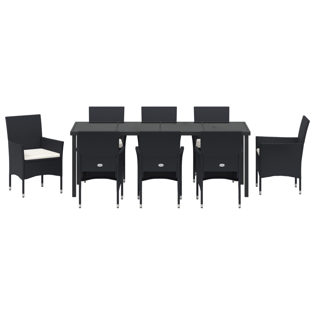 Set da pranzo giardino 9 pezzi Nero Polyrattan