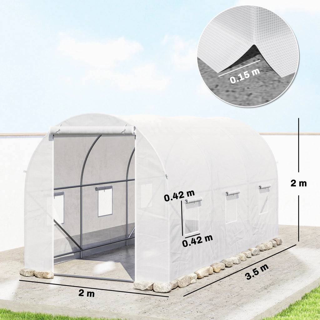 Serra da Giardino Tunnel ¨C zephmum ¨C Bianco 3.5x2x2 m Metallo PE Porte Finestre
