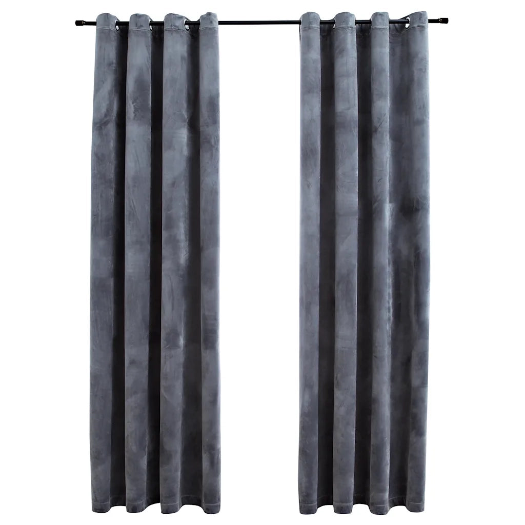 Tende Oscuranti | Tende Blackout con Anelli 2 pz Antracite in Velluto 140x245 cm