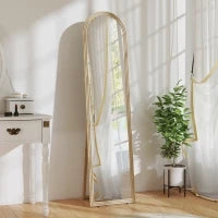 Specchio da Terra e Parete a Figura Intera con Cavalletto, Effetto Pietra e Forma ad Arco, 40x160 cm, Beige