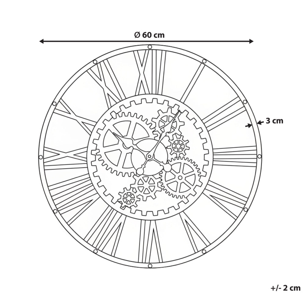 Orologio da parete nero in materiale sintetico con superficie aperta e numeri romani, design moderno, complemento d'arredo per la casa