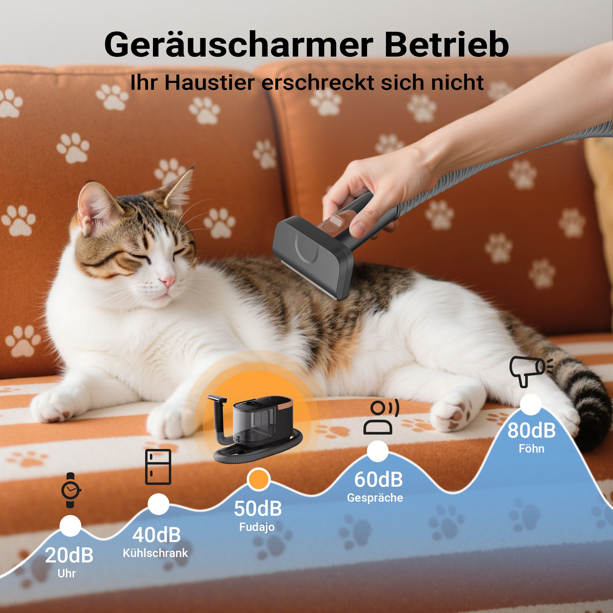 Fudajo Set per toelettatura di animali domestici 6 in 1, aspira peli per cani e gatti, tosatrice per cani, con accessori per la cura del pelo, colore nero