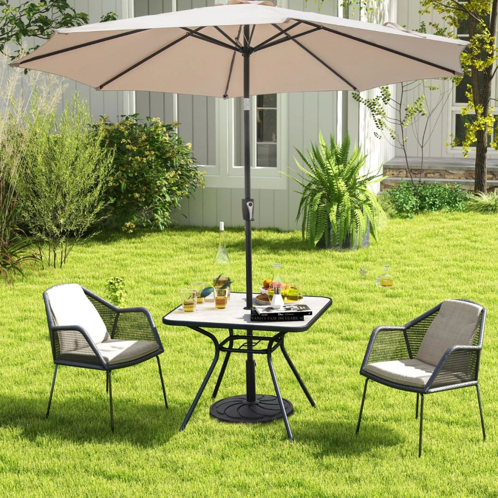 Tavolo da esterno 4 posti con foro per ombrellone 42 mm telaio in metallo, Tavolo da giardino 80x80cm Grigio-Tavoli da esterno