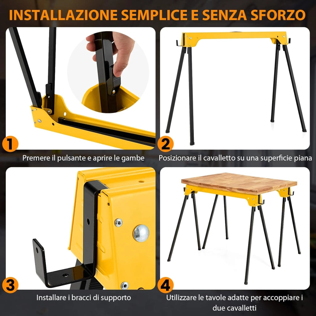 Set di 2 Cavalletti da Lavoro Pieghevoli, Cavalletti in Metallo per Segare, Carico Fino a 600 kg (Modello 4)