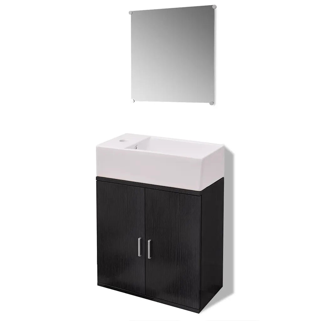 Set Mobili da Bagno | Armadio da bagno con Lavabo 3 pz Nero