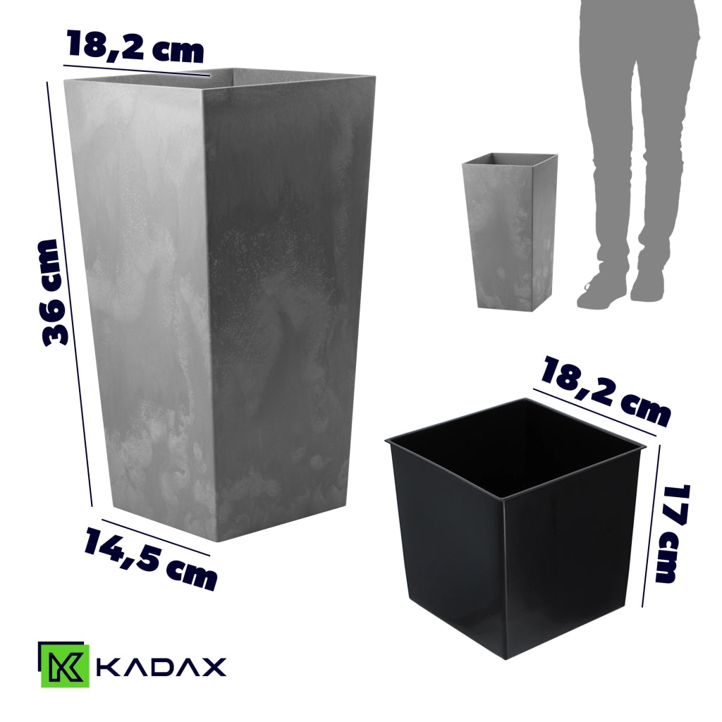Vaso da fiori grande e alto KADAX, grigio, con inserto per fiori, 19x36 cm