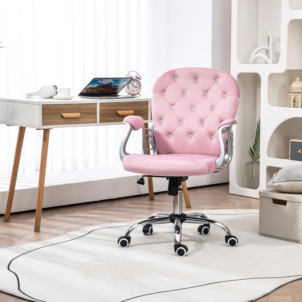 Sedia da Ufficio in Velluto con Braccioli e Schienale ¨C zephmum ¨C Rosa 59.5x60.5x93-103 cm