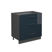 Mobiletto base per cucina Fame-Line Blu scuro lucido/Antracite 80 cm con 3 cassetti, senza piano di lavoro Vicco