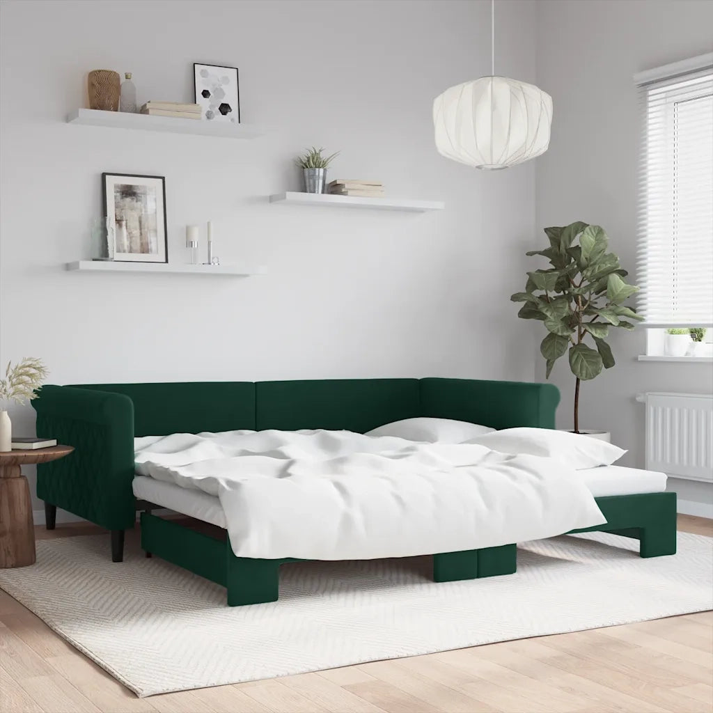 Divano Letto con Letto Estraibile Verde Scuro 100x200cm Velluto 3197780