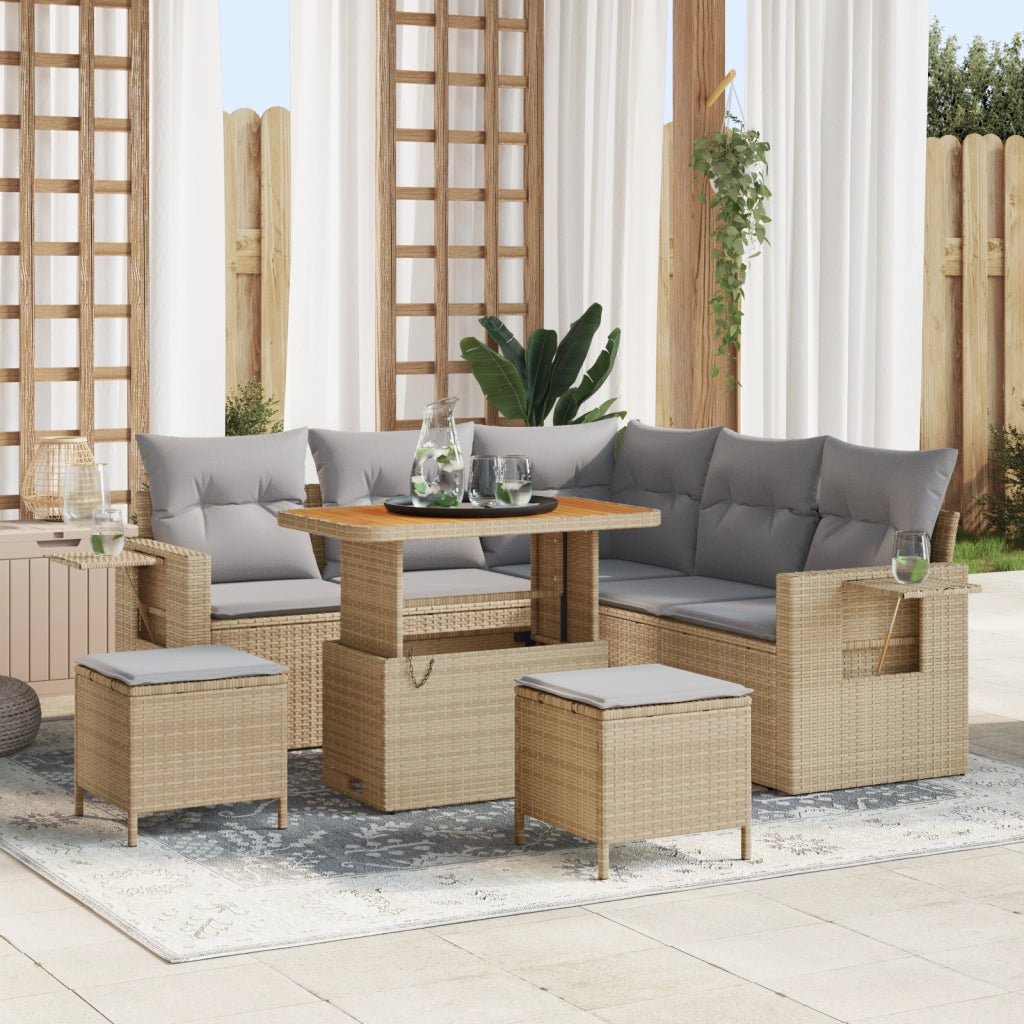 Set di Divani da Giardino  da 8 Pezzi con Cuscini Beige in Rattan Polietilene