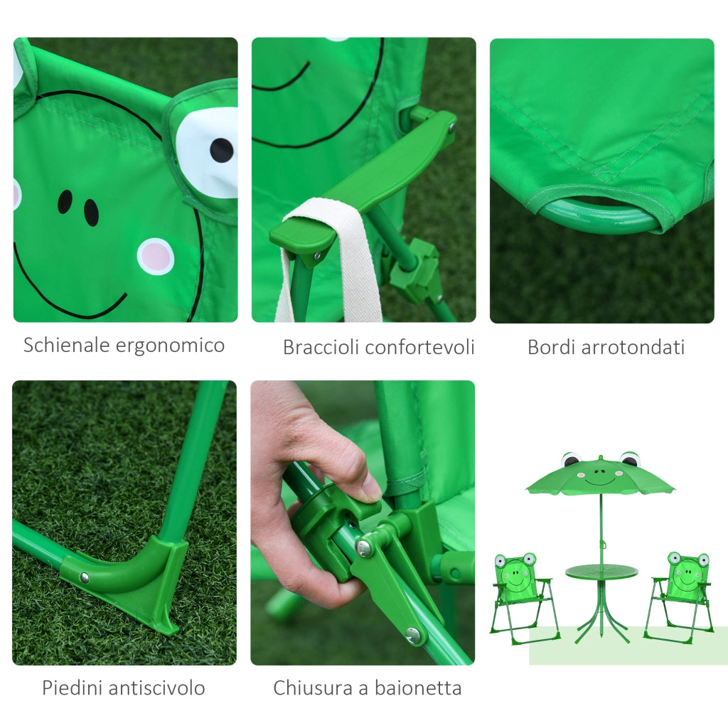 Set da Giardino 4 Pezzi per Bambini con Ombrellone ¨C zephmum ¨C Verde, Acciaio, Tessuto Oxford