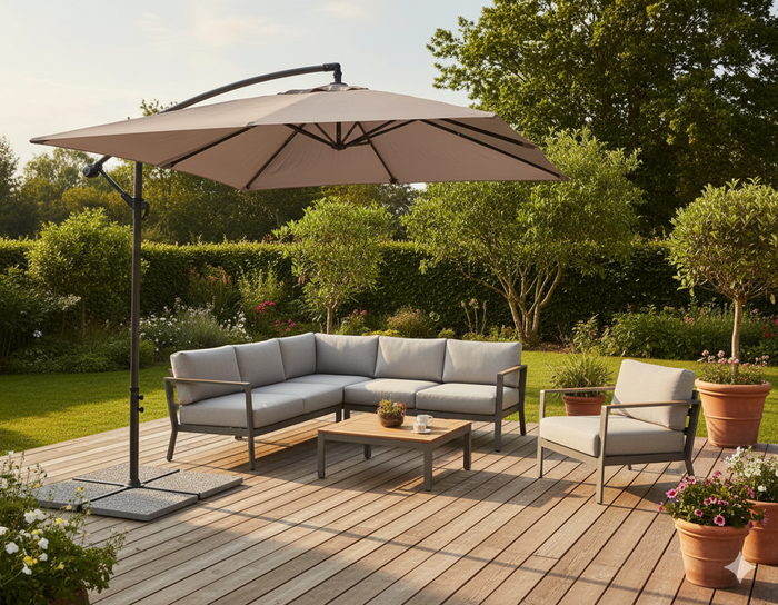 Ombrellone da Giardino Decentrato Texas 2x3m Tortora in Acciaio