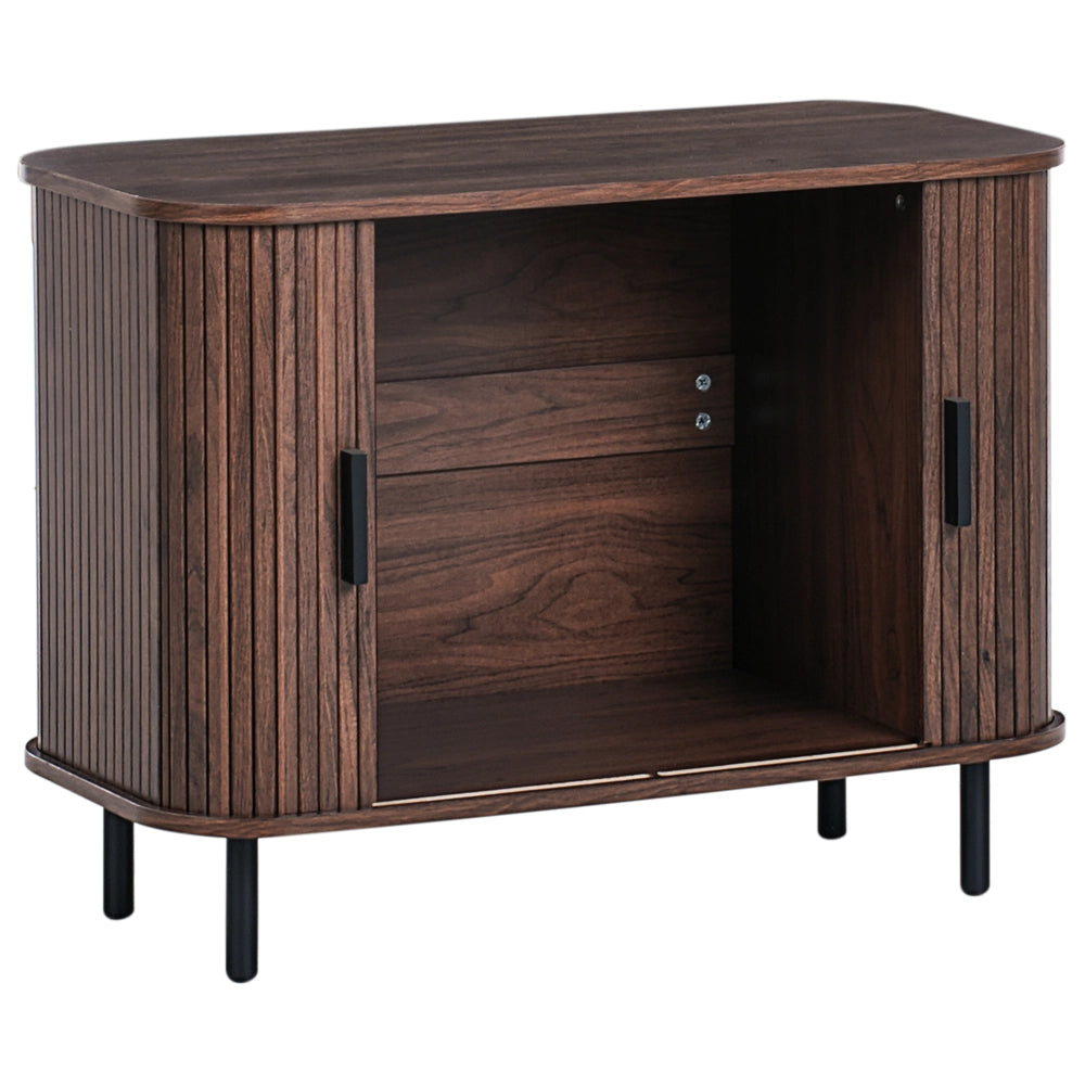 Credenza retrò ad ante scorrevoli MDF Gambe in metallo Legno scuro camera da letto soggiorno